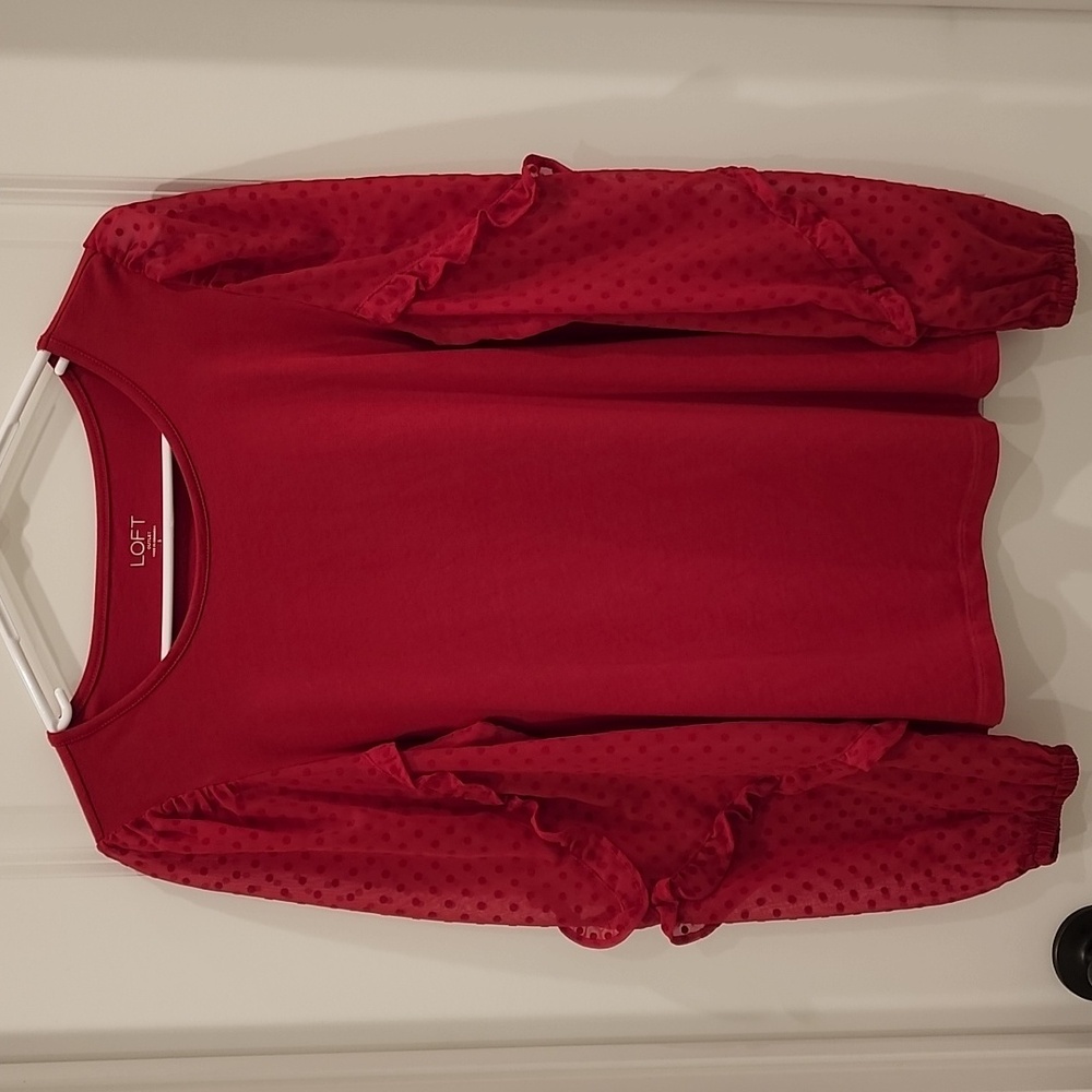 LOFT Red Ruffle Sleeve Blouse